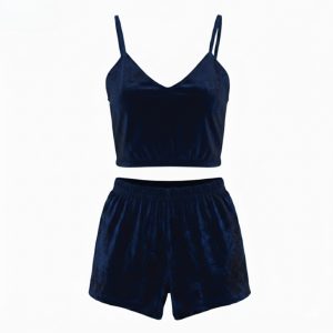 ست نیم تنه و شلوارک مخمل سرمه ای