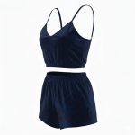 ست نیم تنه و شلوارک مخمل سرمه ای - Image 2