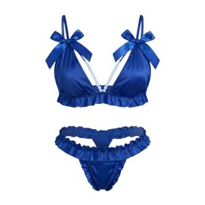 ست شورت و سوتین ساتن مرواریدی آبی فلور 2017