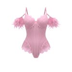 بادی فانتزی زنانه مدل پر دار راه راه صورتی 1044